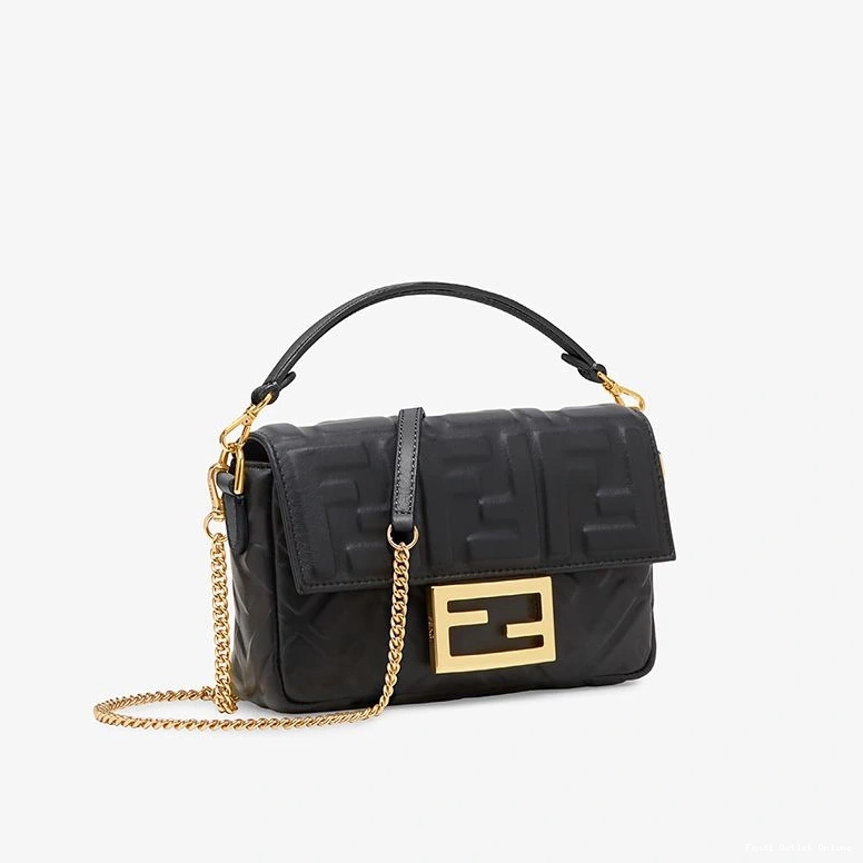 Affordable FF Bag Leather Fendi In Baguette Mini Nappa Black Motif 0803